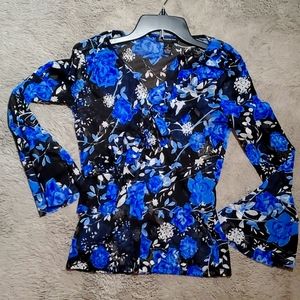INC sheer blue & black blouse Small